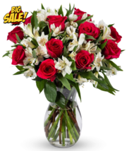 Signature Roses &amp; Alstroemeria Glass Vase Included Mother Day Gift Fresh... - £61.21 GBP+