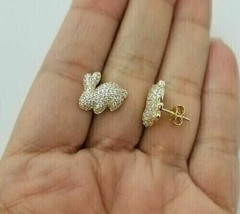 1.30Ct Round Cut Lab Created Diamond Rabbit Stud Earring 14k Yellow Gold Plated - £77.09 GBP