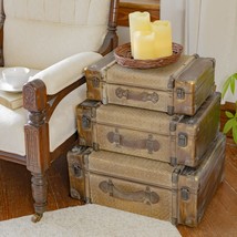 Zaer Ltd. Set of 3 Bamboo Finish Suitcase Trunk Decor (Natural Bamboo) - £221.18 GBP