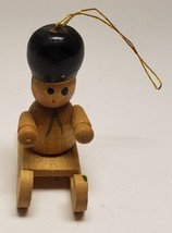 German Christmas Ornament Boy On A Wooden Sled Handmade Hand Painted - £9.49 GBP