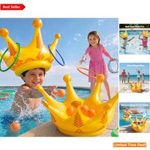 Inflatable Crown Toss Game with 12 Rings &amp; 5 Balls - Kids Pool Party Ess... - $41.53