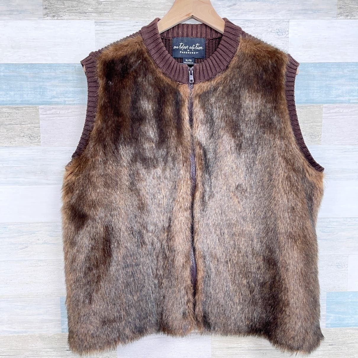 Primary image for Outdoor Edition Parkhurst Faux Fur Ribbed Vest Jacket Brown Zip VTG Womens XL