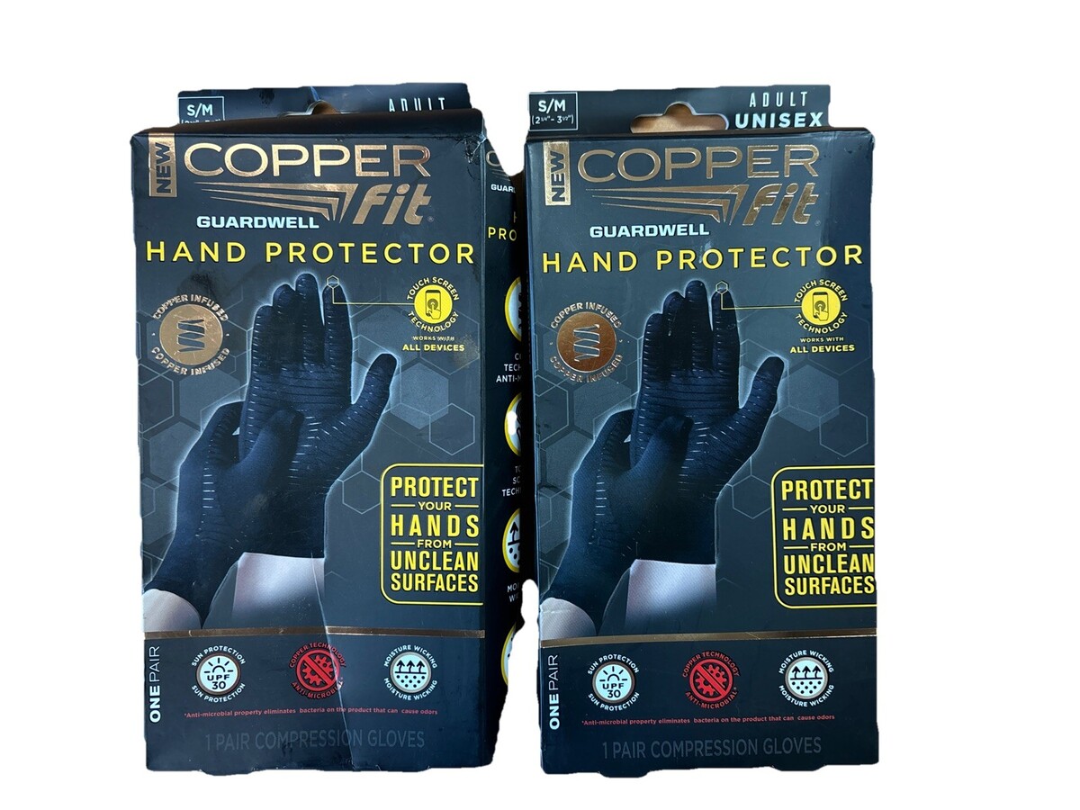 2 PK - Copper Fit Guardwell Hand Protector Gloves,Unisex, Size S/M - Black - $18.71