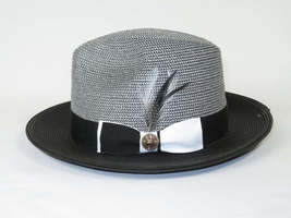 Men's Milani Straw Braided Fedora Hat Soft Crushable FDS-006 Black/White image 4