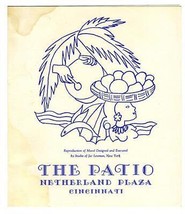 The Patio Menu Netherland Plaza Hotel Cincinnati Ohio 1950 Jac Lessman Cover  - £30.25 GBP