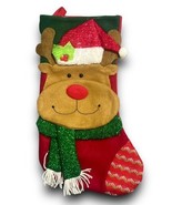Christmas 3D  Fabric Glittered Rudolf Reindeer &amp; Woof Dog Stocking - £21.67 GBP