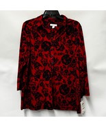 Charter Club Womens L Ravishing Red Combo Collared 3/4 Sleeve Top NWT AB51 - $33.61 CAD