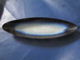 PETER POTS POTTERY OVAL RELISH DISH 13 X 4&quot; SEAGULL BLUE  SIGNED - $55.43