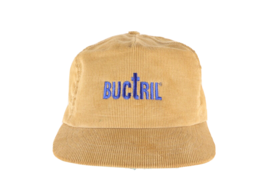 Vintage 80s Swingster Buctril Spell Out Corduroy Snapback Hat Cap Tan Brown USA - £27.29 GBP