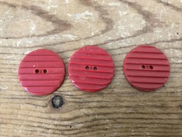 Vtg Set Lot 3 Mid Century Cherry Red Stripe Carve Round Circle Celluloid... - £23.97 GBP