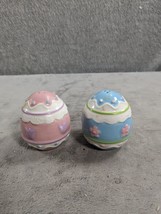 Vintage Pastel Decorated Ceramic Easter Egg Salt And Pepper Shaker Set 2.5” - £9.43 GBP