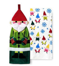 Gnomes Christmas Winter Cotton Tie Top Kitchen Towel Set, 2 Pack - £15.19 GBP