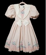 VTG Daisy Kingdom Girls Sz7 Pink Striped Floral Party Dress Puff Sleeve ... - $4,142.99 MXN
