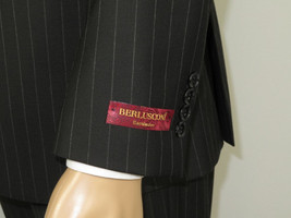 Men Suit BERLUSCONI Italian Wool 180's Pin Stripe One Button Peak UGS95-4 Black image 7