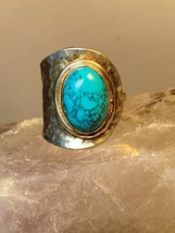 Turquoise ring spoon design sterling silver women girls size 6.75 - £45.89 GBP