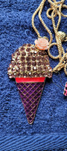 New Betsey Johnson Necklace Ice Cream Cone Purple Rhinestone Collectible Decor - £11.78 GBP