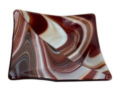 fused glass swirl trinket dish artist signed dichroic 10 In. - £35.32 GBP