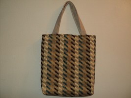 NEW Tote Bag Sturdy Tan, Brown and Aqua Lined 11&quot; H x 11&quot; W Handmade in USA - £5.99 GBP