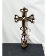 Decorative Coptic Hand cross With Mother Of Pearl Inlay Gold Metal Vintage - $45.82