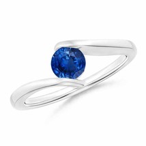 ANGARA Bar-Set Solitaire Round Sapphire Bypass Ring for Women in 14K Solid Gold - £778.12 GBP