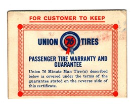Vintage UNION 76 TIRES Warranty and Guarantee Card 1964 Tri-Fold - $15.00