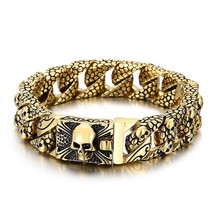Gothic Retro Style Mens Bracelets Stainless Steel Skull Franco Link Curb Chain B - £29.90 GBP