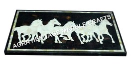 15&quot;x18&quot; Black Marble Living Room Table Top Mother of Pearl Inlay Horse Art H3459 - £494.36 GBP