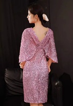 PINK Sequin Midi Dress Party GOWNS Bat Sleeved Vintage Inspired Sequin Dresses image 5