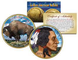 Colorized 2021 AMERICAN GOLD BUFFALO Colorized Indian Coin * 24K Gold Pl... - $12.16