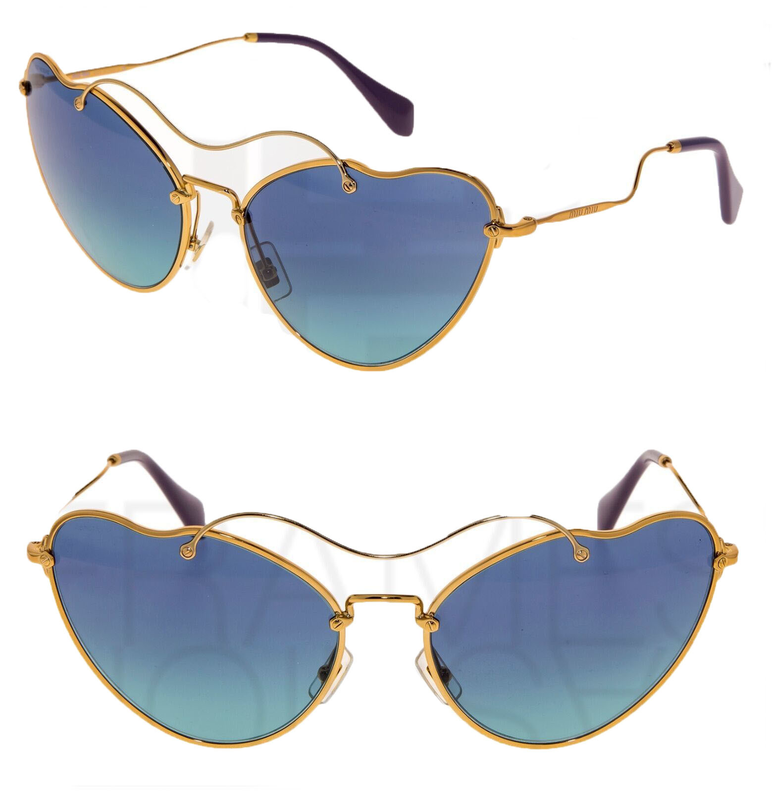 MIU MIU SCENIQUE Butterfly 55R Blue Gold Cat Eye Metal Wave Sunglasses M... - $227.70