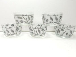 5 VTG Libbey Silver Wheat Leaf Frosted Small Snack Fruit 3 1/2&quot; MCM Glass Bowls - £33.76 GBP