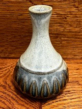Pottery Craft USA Mini Bud Vase Blue Brown Cream Art Studio Glaze 4.25” Tall MCM - £8.40 GBP