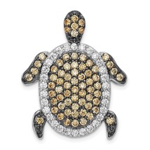 Sterling Silver White &amp; Champagne CZ Turtle Slide Pendant Jewelry - £72.38 GBP