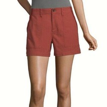 a.n.a. Women&#39;s Hi Rise Embroidered Shorts Size 12 PETITE Barn Red Color  - $22.24