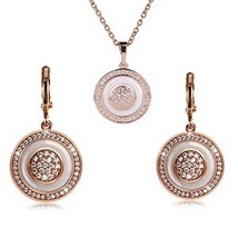 Crystal Wedding Jewelry Sets For Women Gold Round White Healthy Ceramic Pendant  - £17.76 GBP