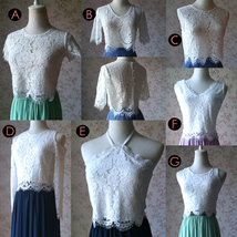 White Lace Crop Top Custom Plus Size Short Sleeve Bridesmaid Lace Tops image 7
