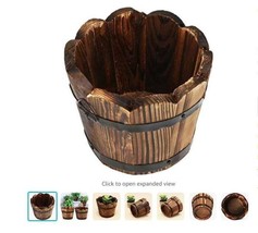 Wooden Small Barrel Primaries Flower Pot Plant Basket Balcony Succulent ... - $4.80
