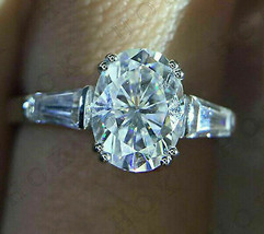 Engagement Ring in 14k White Gold 3.00Ct White Oval Cut Simulated Three Diamond - $245.96