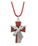 Confirmation  Cross with Dove, Red 24&quot; Cord Necklace, New #AB-297-R2 - $9.89