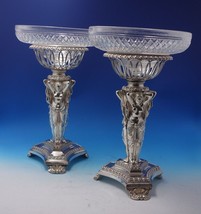 French Silverplate Cut Crystal Centerpiece Pair w/ Bowls Art Nouveau Women #5053 - £6,347.49 GBP