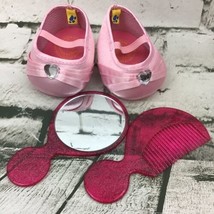 Build A Bear Accessories Lot Pink Jeweled Mary Jane Dress Shoes W/Mirror &amp; Comb - £6.22 GBP