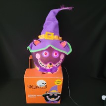 RARE Gemmy &#39;04 Fiber Optic Haunted Head Black Cat Light Color Change Halloween - £35.60 GBP
