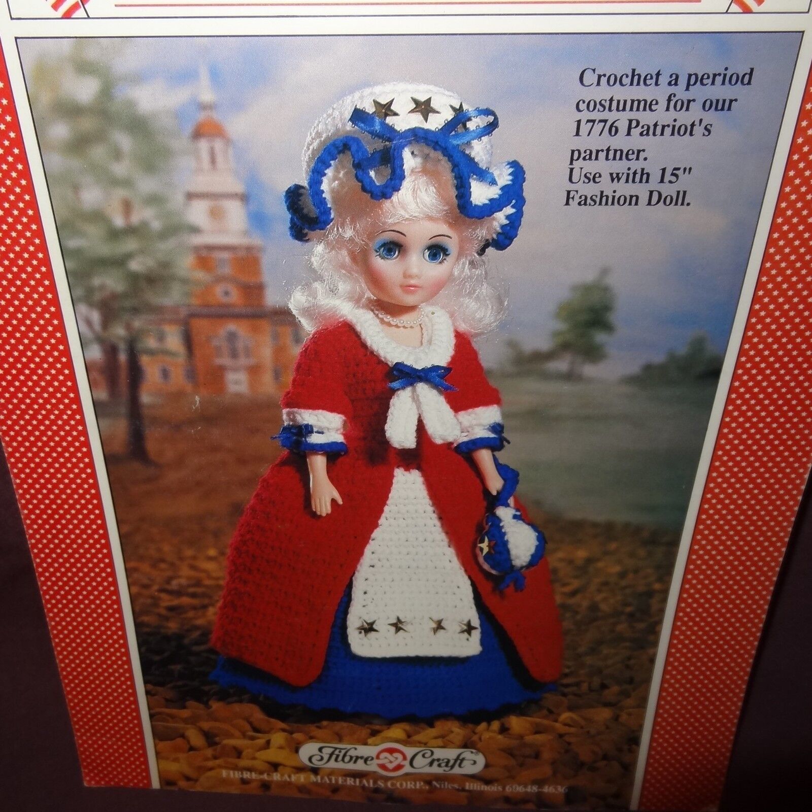 Primary image for Betsy Ross Doll Dress Crochet Pattern 15" Fibre Craft 1989 FCM202 Heritage 