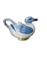 Vintage Chinese Porcelain Blue White Hand Painted Duck Teapot 6&quot;T - $14.85