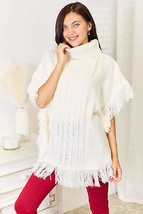 Justin Taylor Turtle Neck Fringe Poncho - £27.53 GBP