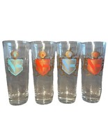 4 Coat of Arms Crest Shield Tom Collins Glass Tumblers Barware 12oz 7&#39; M... - $15.95