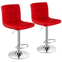 Set of 2  Swivel Adjustable PU Leather Bar Stools with Back and Footrest-Red - £125.36 GBP