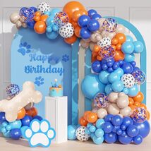 Blue Balloon Arch Kit – 135pcs DIY Blue, Orange &amp; White Paw Print Garland - $39.99