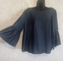 White House Black Market Women&#39;s Blue Chambray Top Blouse Size 14 Bell Sleeves - £15.10 GBP