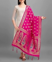 Banarsi Dupatta Silk Zari ethnic Indian Chunni Women Girl Wedding partywear Pink - £21.22 GBP